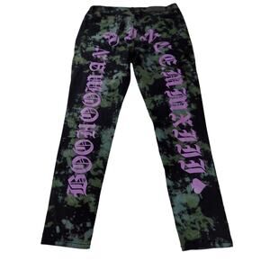 BooHoo Man Streatwear Tie Dye Back Print Skinny Stretch Jeans Black Green 34x30